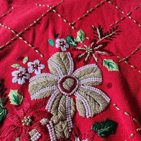 VINTAGE 1980's Hand-Embroidered Christmas Sweater Maurice Sasson MockNeck - Picture 6 of 13